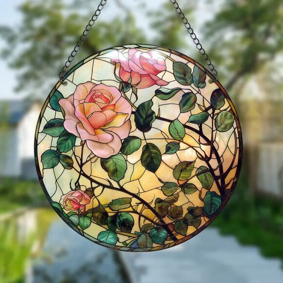 Pink Rose Acrylic Suncatcher - Picture 1 of 5